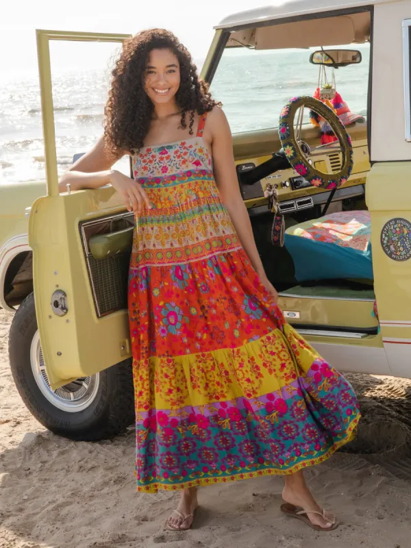 Patricia Maxi Dress - Red Mustard Border sold by NATURAL LIFE