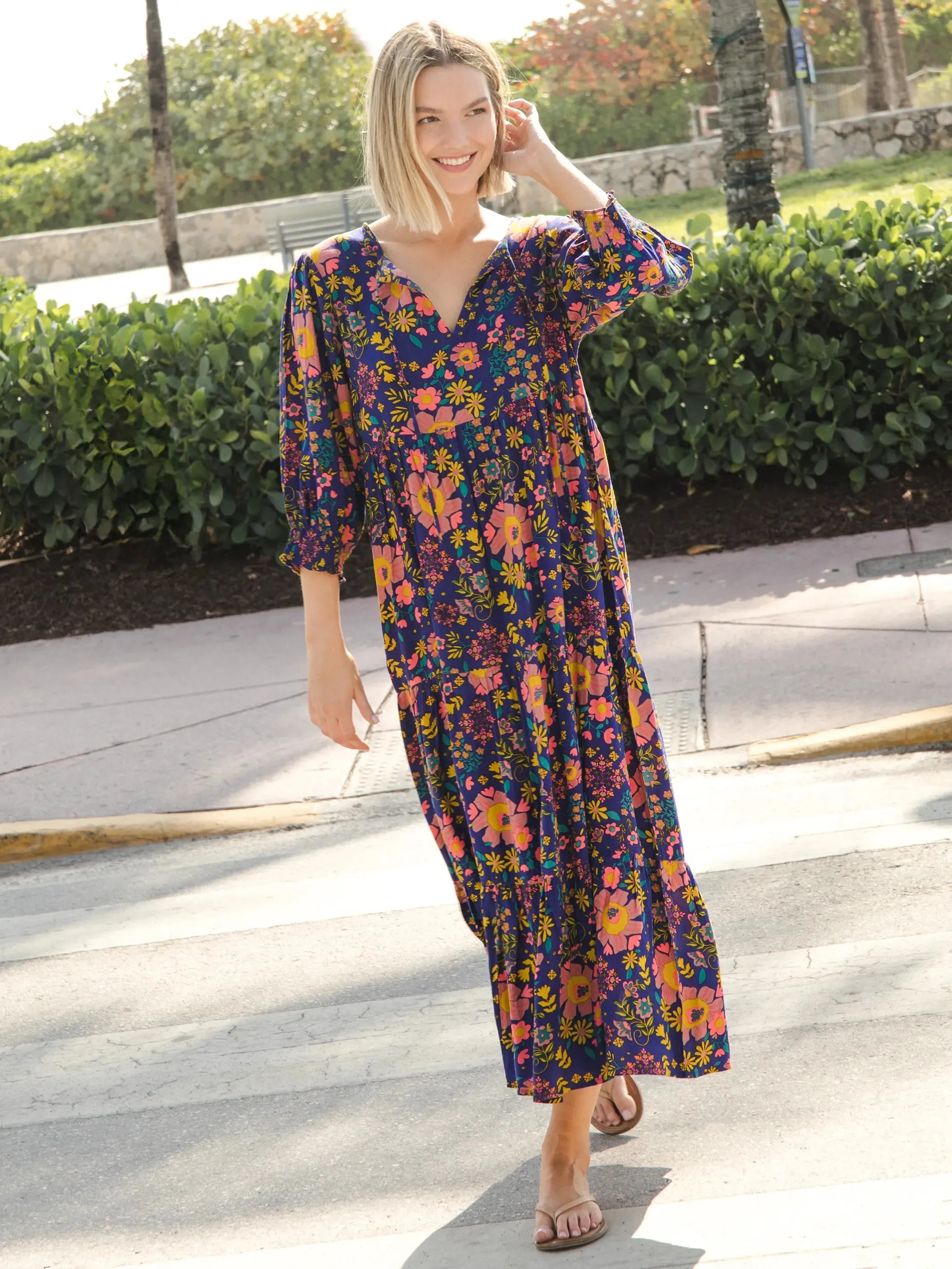 Nova Maxi Dress - Bright Blue Pink Floral sold by NATURAL LIFE