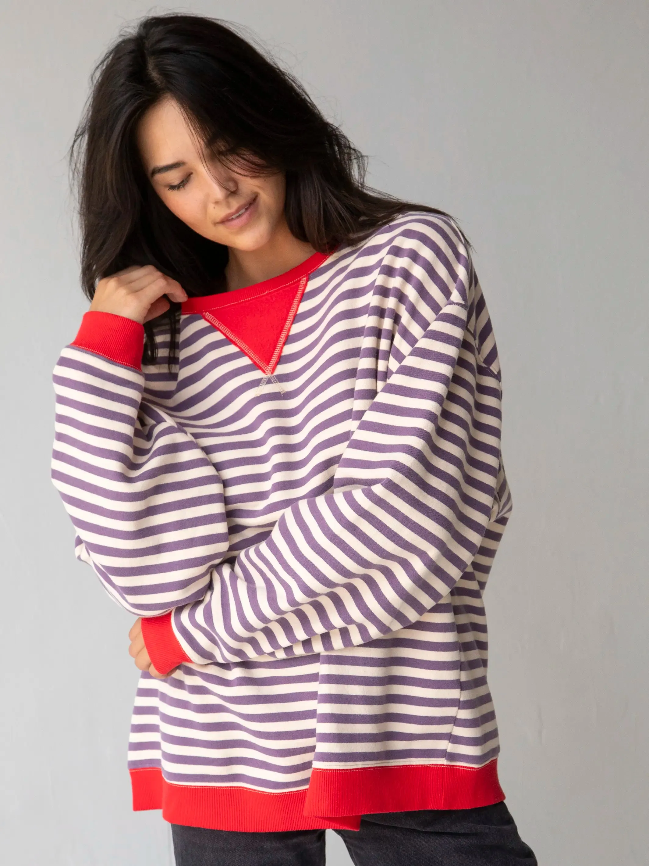 Oversized Striped Sweatshirt - Cream Purple Stripes sold by NATURAL LIFE
