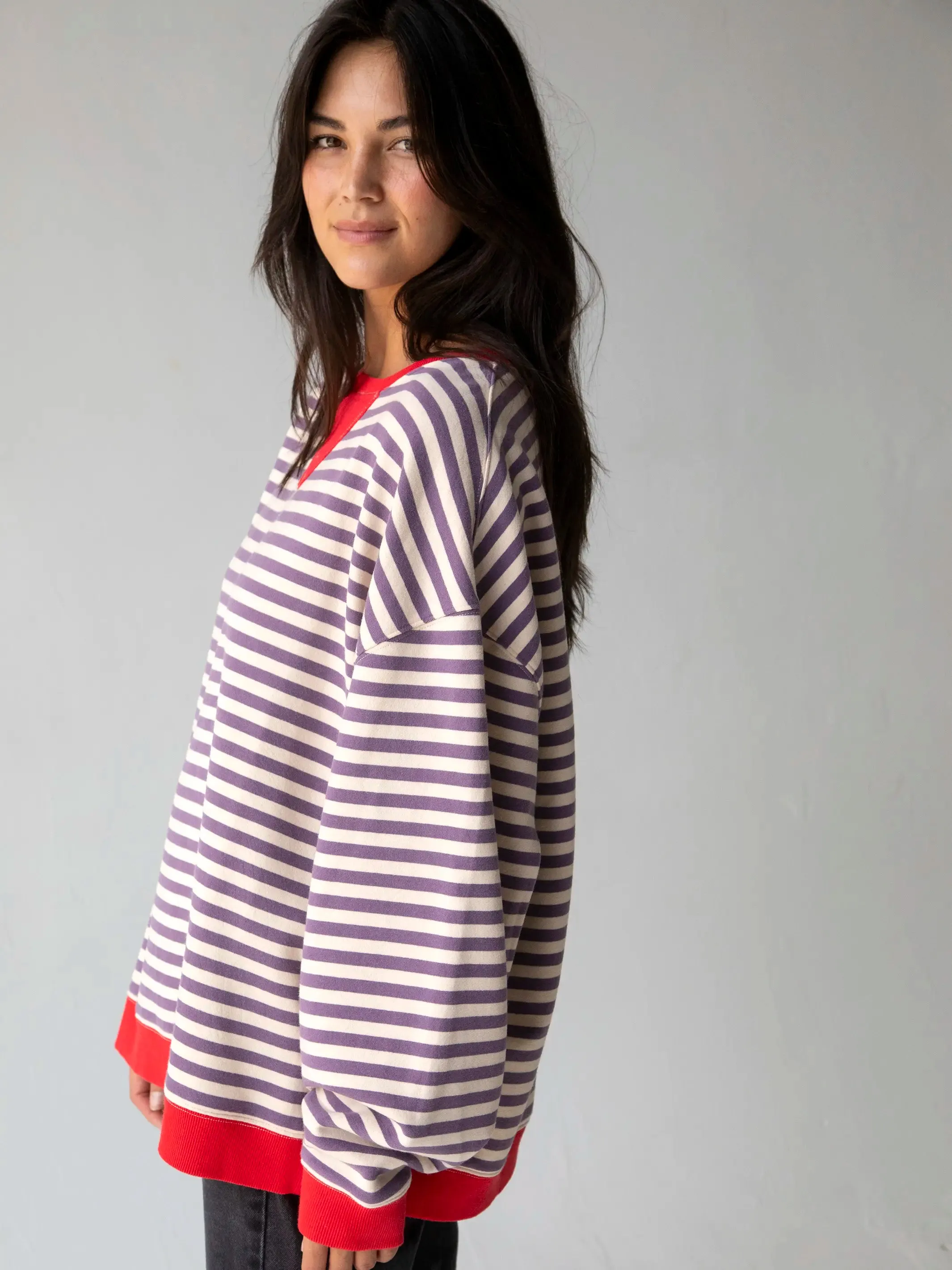 Oversized Striped Sweatshirt - Cream Purple Stripes sold by NATURAL LIFE product image thumbnail 2