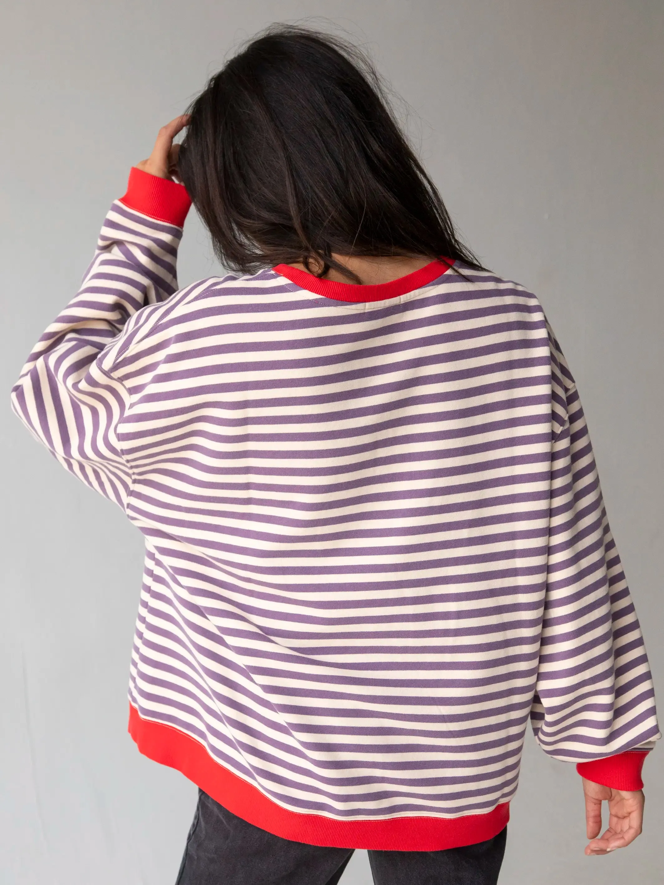 Oversized Striped Sweatshirt - Cream Purple Stripes sold by NATURAL LIFE product image thumbnail 3