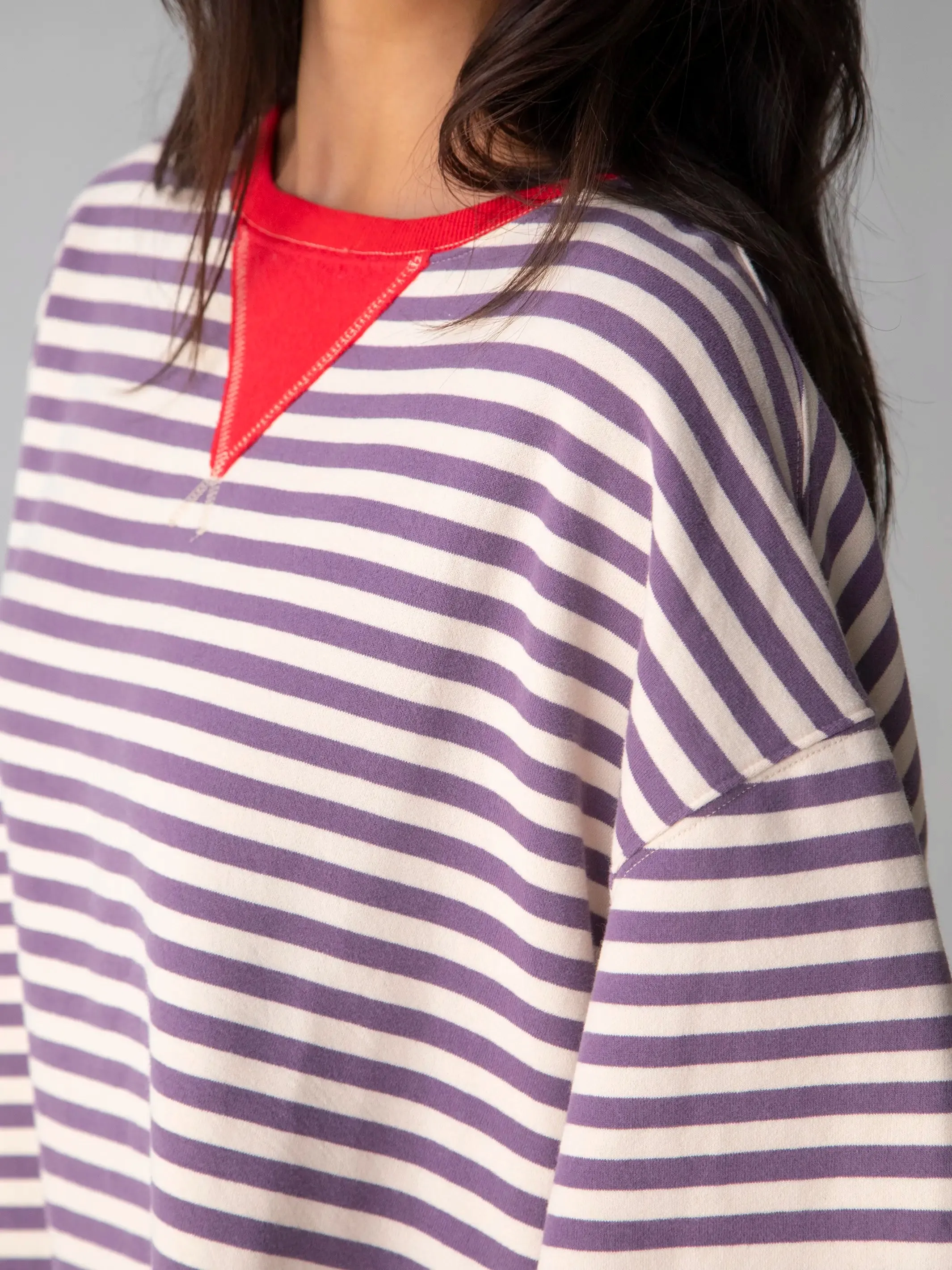 Oversized Striped Sweatshirt - Cream Purple Stripes sold by NATURAL LIFE product image thumbnail 4