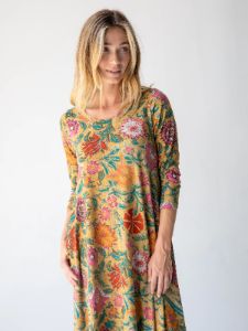Lottie Knit Midi Dress - Tan Pink Floral sold by NATURAL LIFE