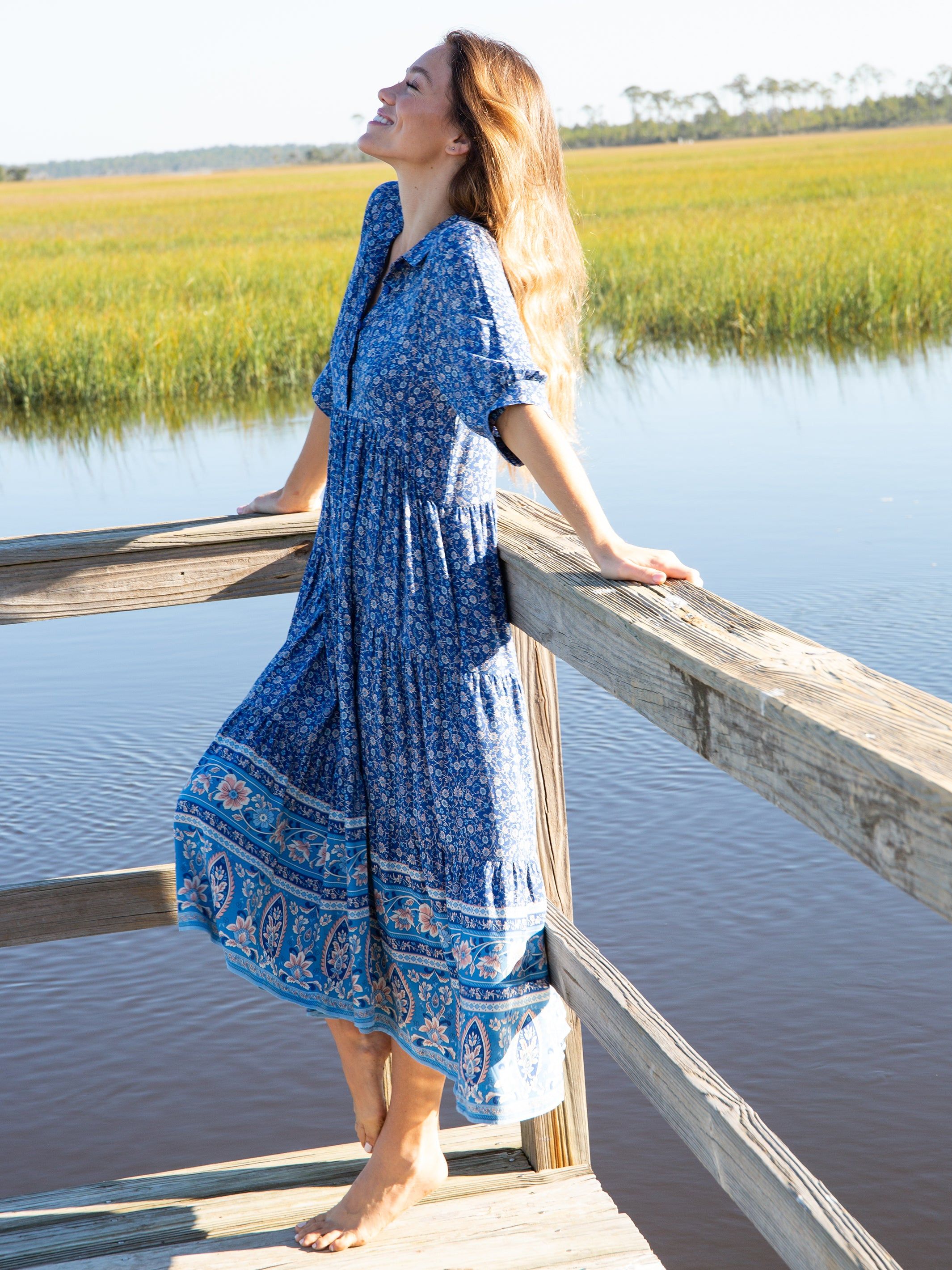 Rebecca Tiered Midi Dress - Blue Border sold by NATURAL LIFE product image thumbnail 3