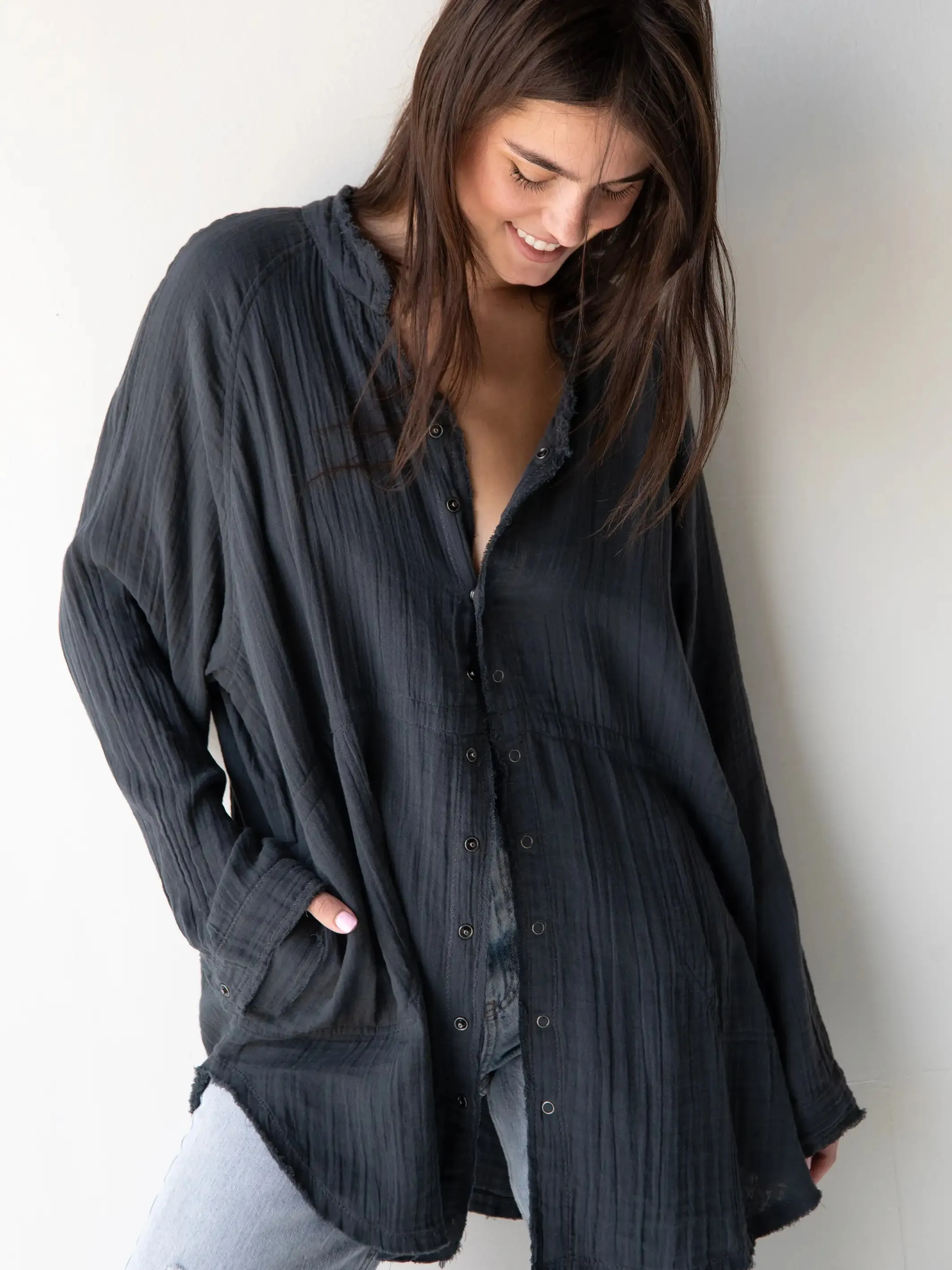 Laid Back Button Down Top - Charcoal sold by NATURAL LIFE product image thumbnail 4