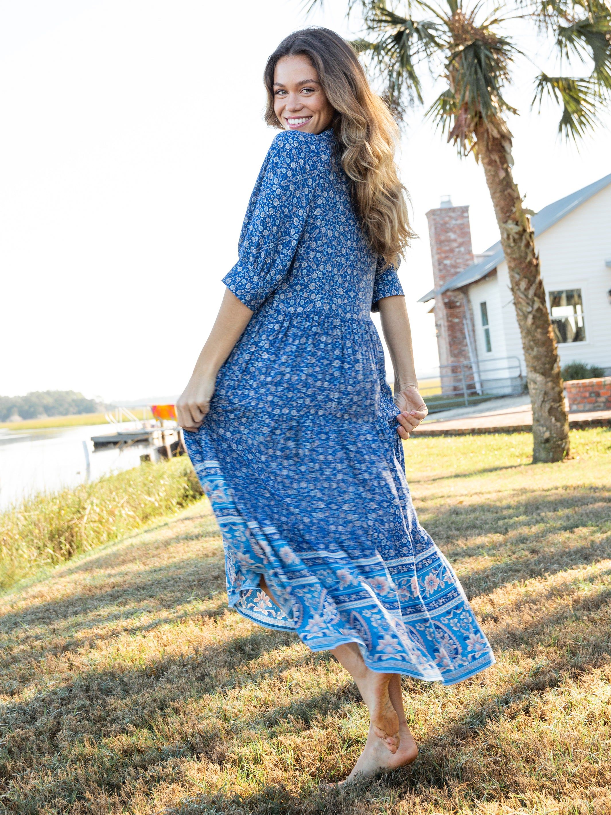 Rebecca Tiered Midi Dress - Blue Border sold by NATURAL LIFE product image thumbnail 4