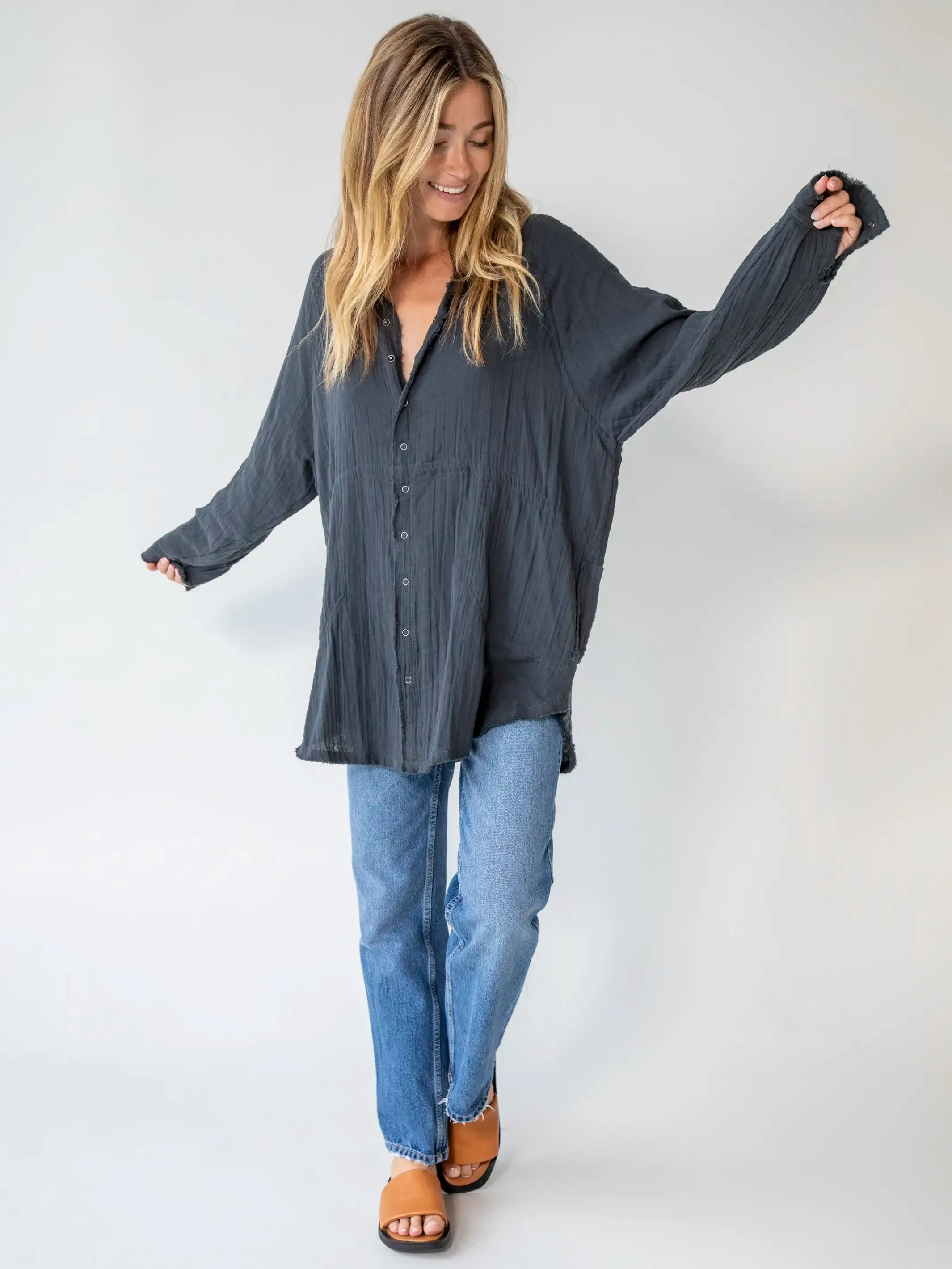 Laid Back Button Down Top - Charcoal sold by NATURAL LIFE product image thumbnail 3