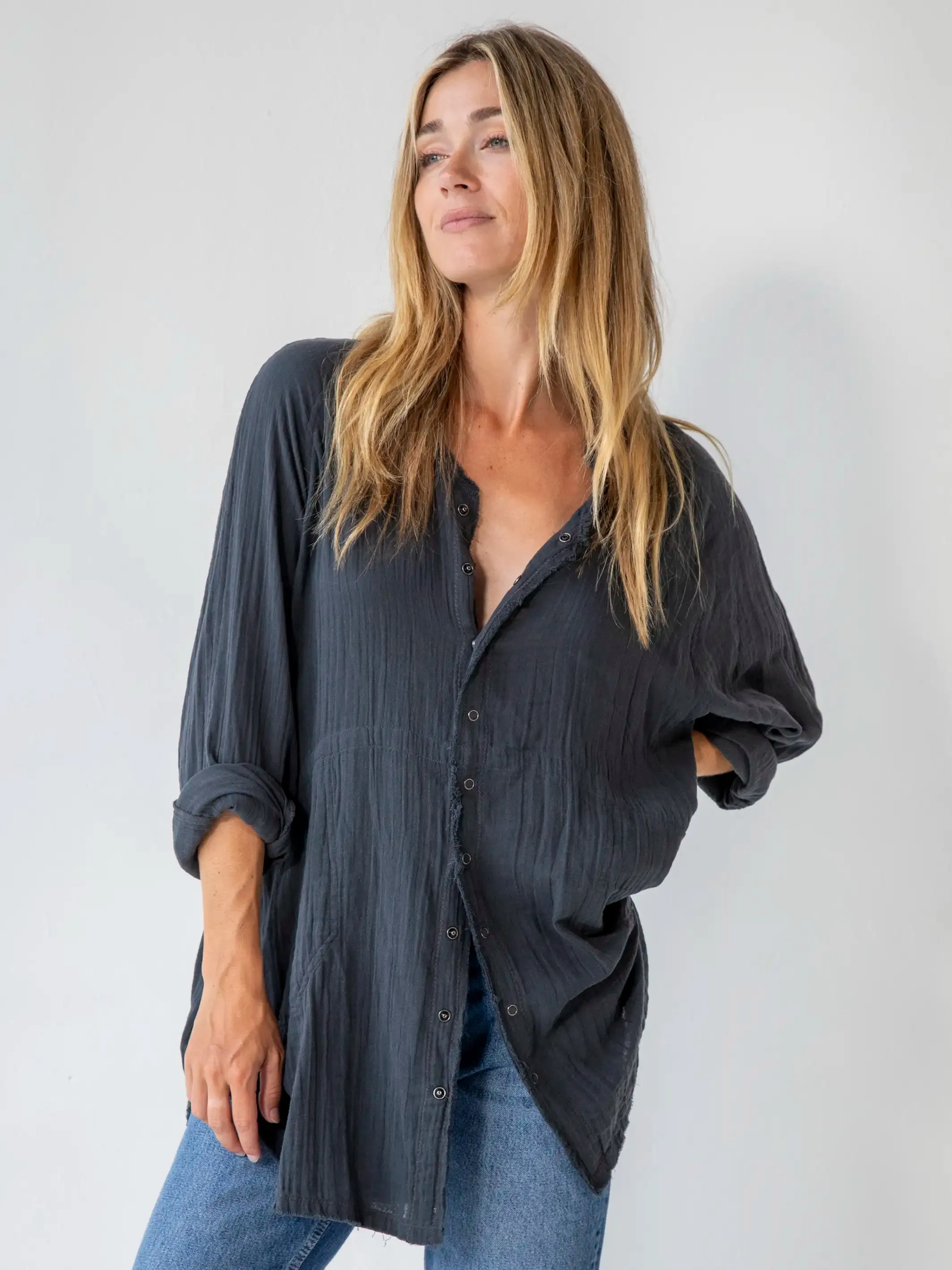 Laid Back Button Down Top - Charcoal sold by NATURAL LIFE