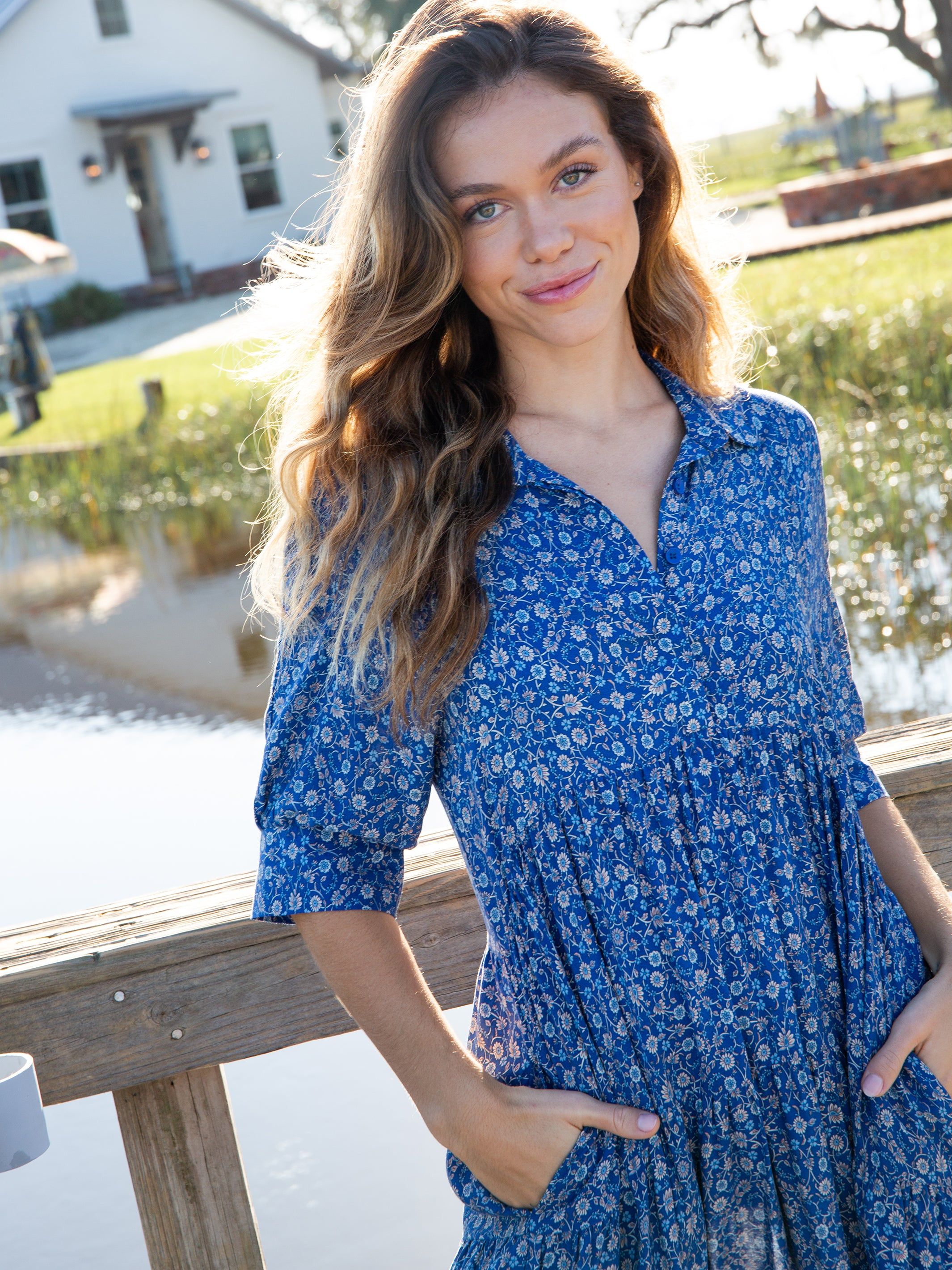 Rebecca Tiered Midi Dress - Blue Border sold by NATURAL LIFE product image thumbnail 2