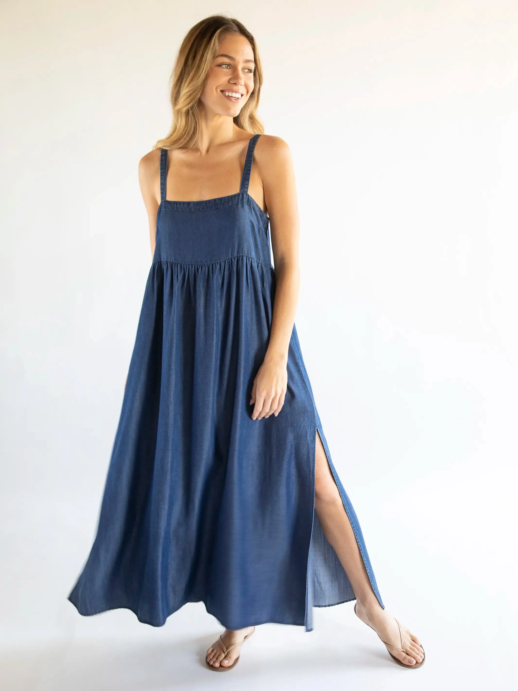 Patti Side Slit Maxi Dress - Denim Blue sold by NATURAL LIFE