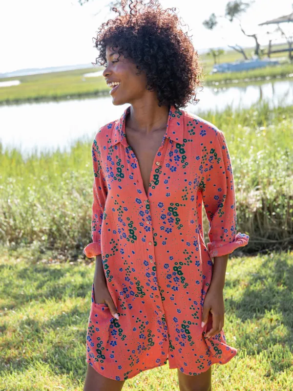 Georgia Gauze Shirt Dress - Red Green Floral sold by NATURAL LIFE