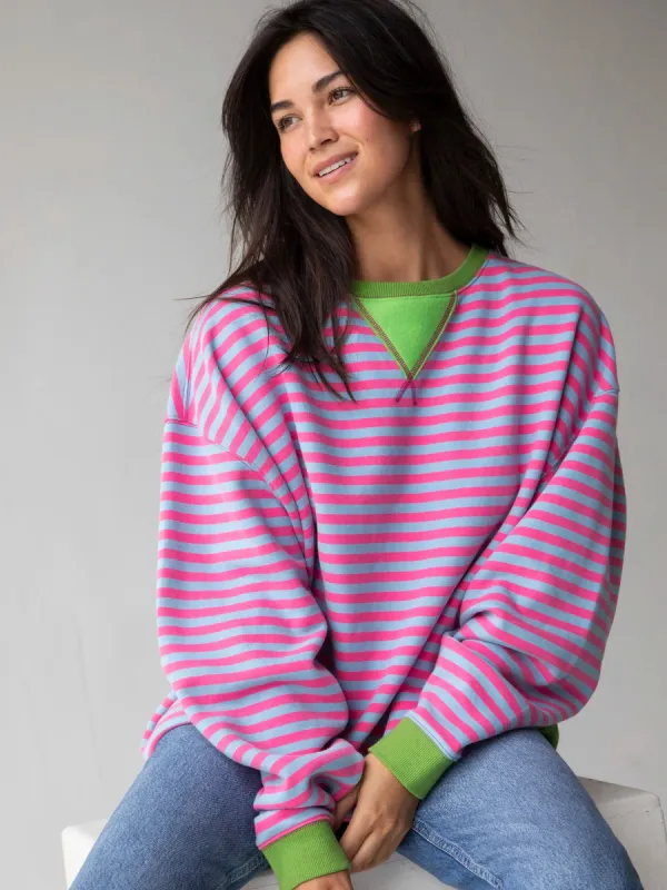 Oversized Striped Sweatshirt - Bright Pink Lavender Stripes sold by NATURAL LIFE