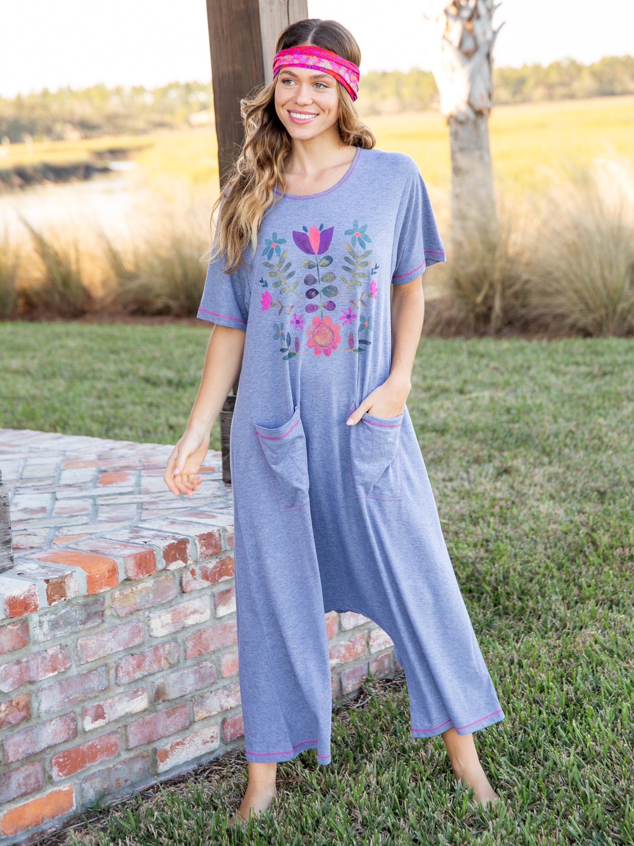 Nomad Knit Printed Jumpsuit - Folk Flower sold by NATURAL LIFE