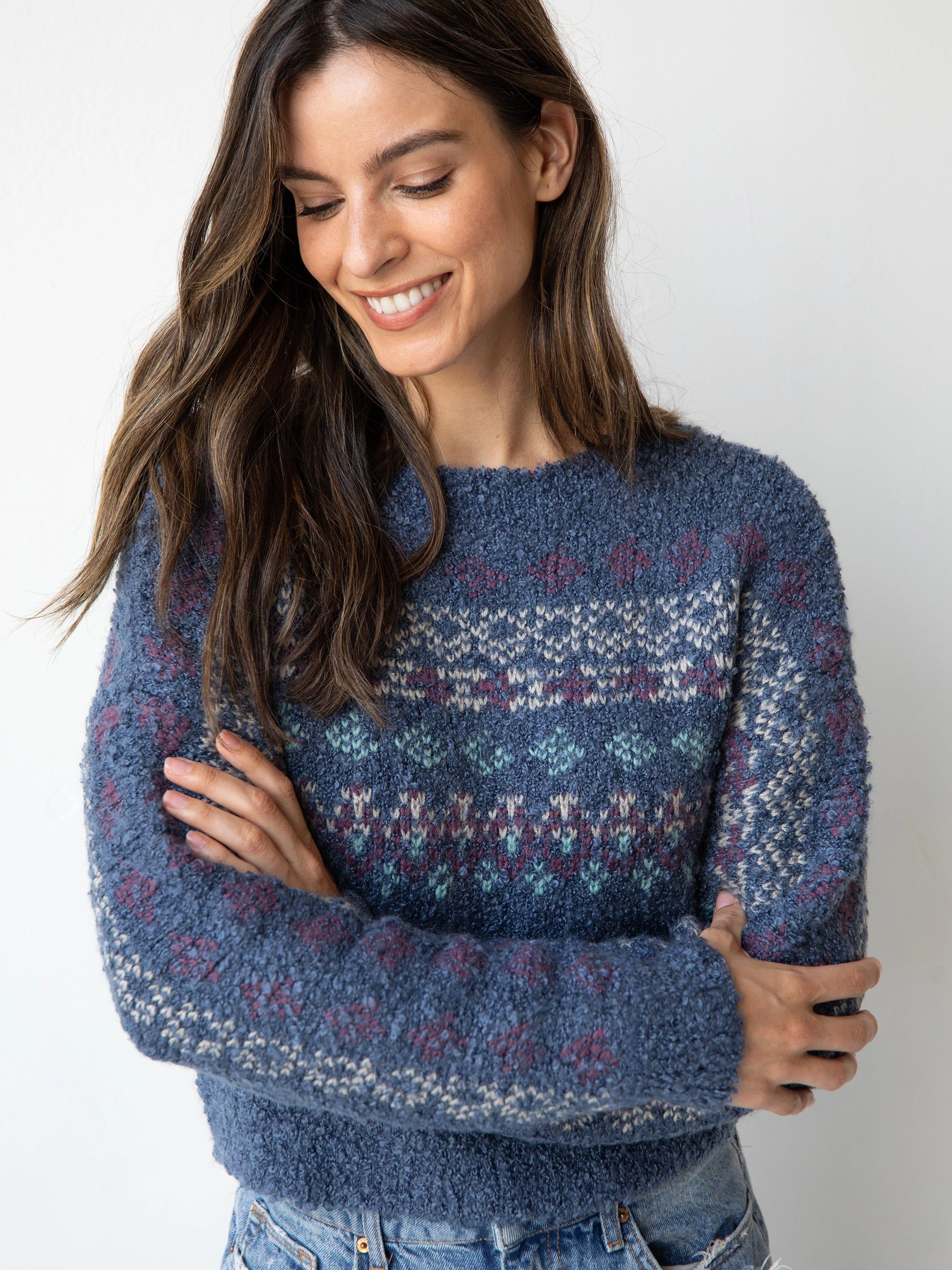 Calla Jacquard Pullover Sweater - Indigo Fairisle sold by NATURAL LIFE