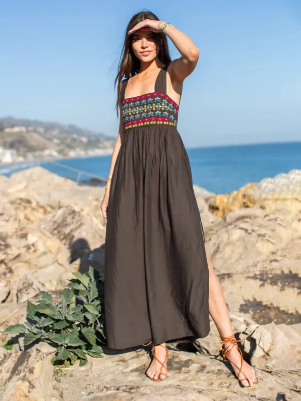 Tricia Embroidered Dress - Charcoal made by NATURAL LIFE