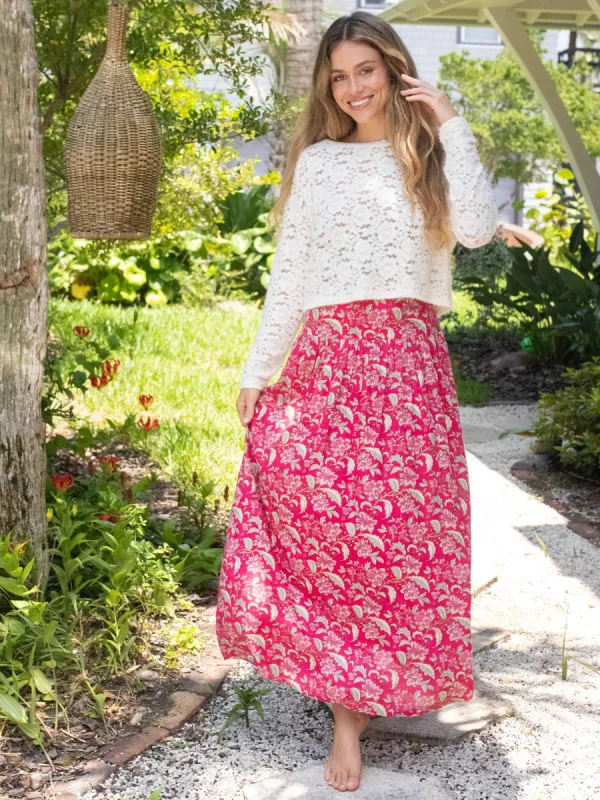 Lisa Maxi Skirt - Fuchsia Light Pink Floral sold by NATURAL LIFE