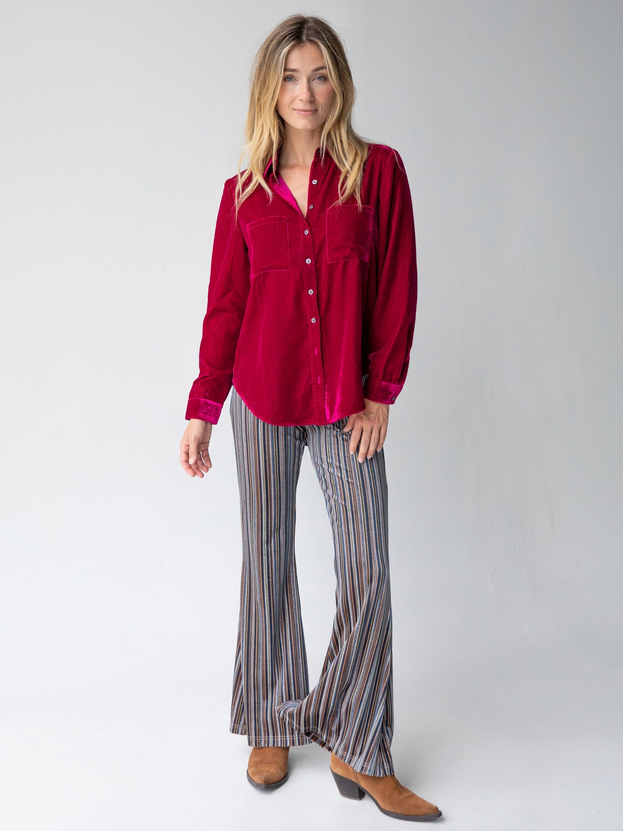 Rocky Velvet Button Down - Magenta sold by NATURAL LIFE product image thumbnail 2