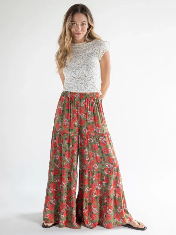 Patti Palazzo Pant - Olive Paisley sold by NATURAL LIFE