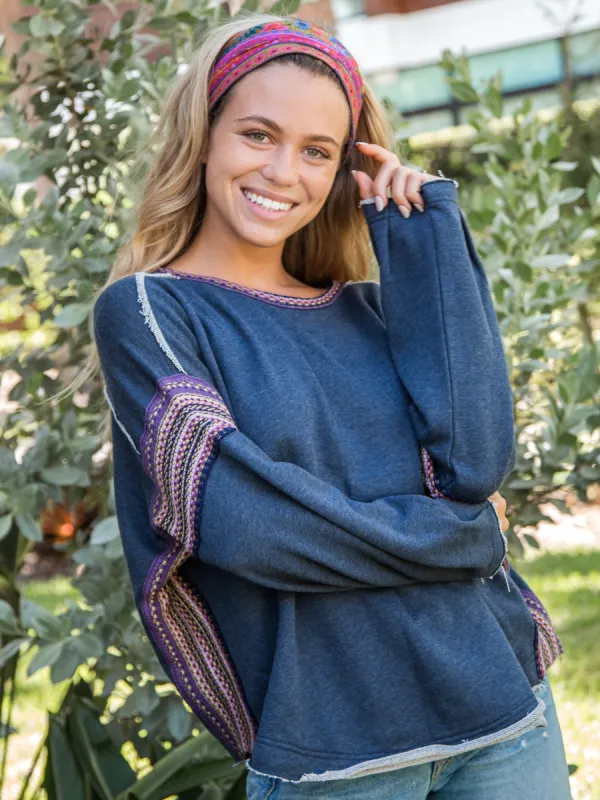 Knit Trim Sweatshirt - Navy sold by NATURAL LIFE
