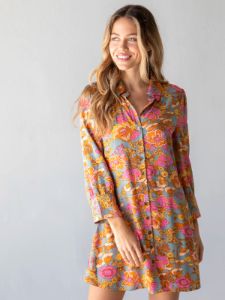 Twiggy Mini Shirt Dress - Grey Pink Floral sold by NATURAL LIFE