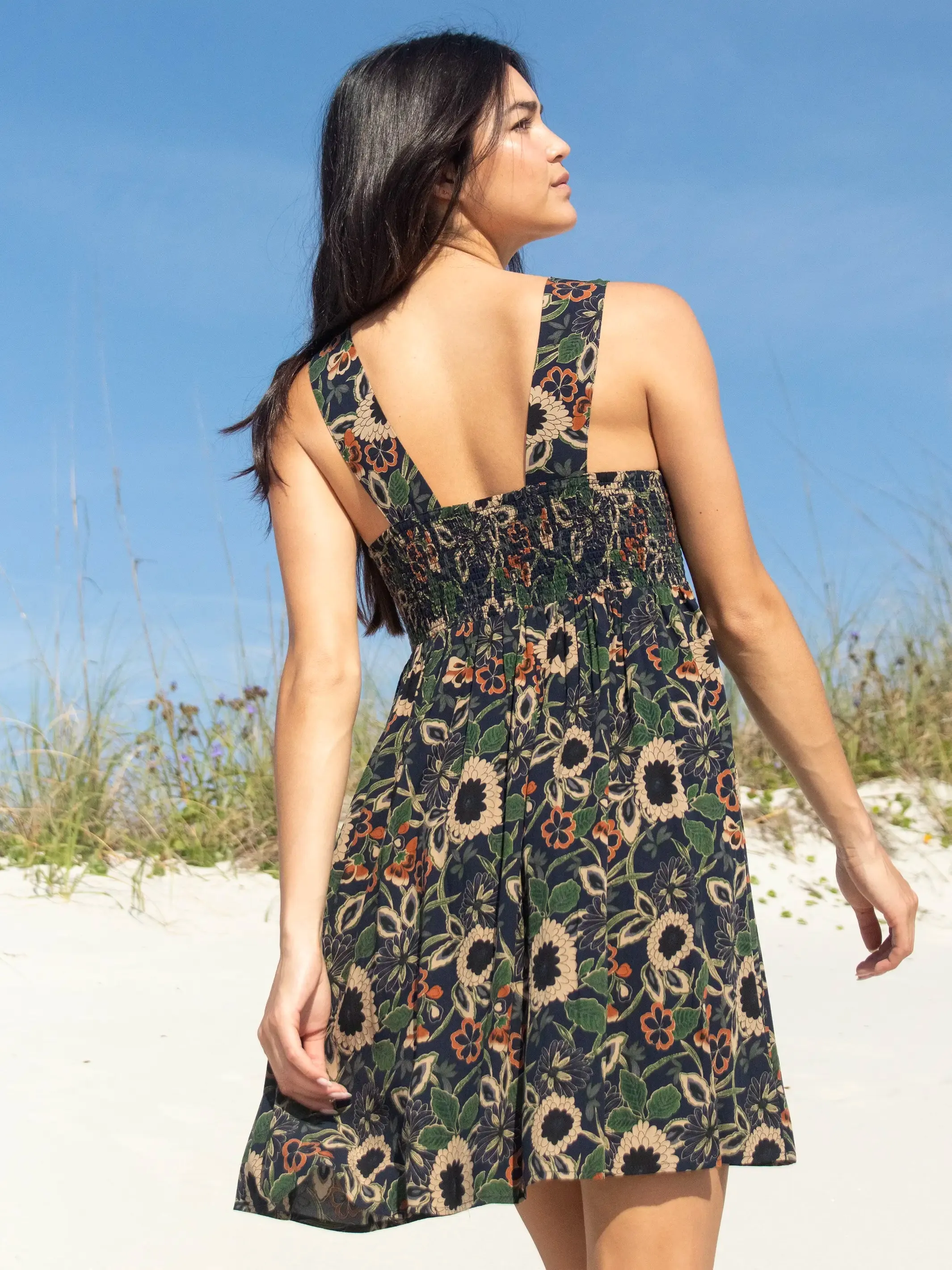 Tricia Mini Dress - Navy Tan Dahlias sold by NATURAL LIFE product image thumbnail 3