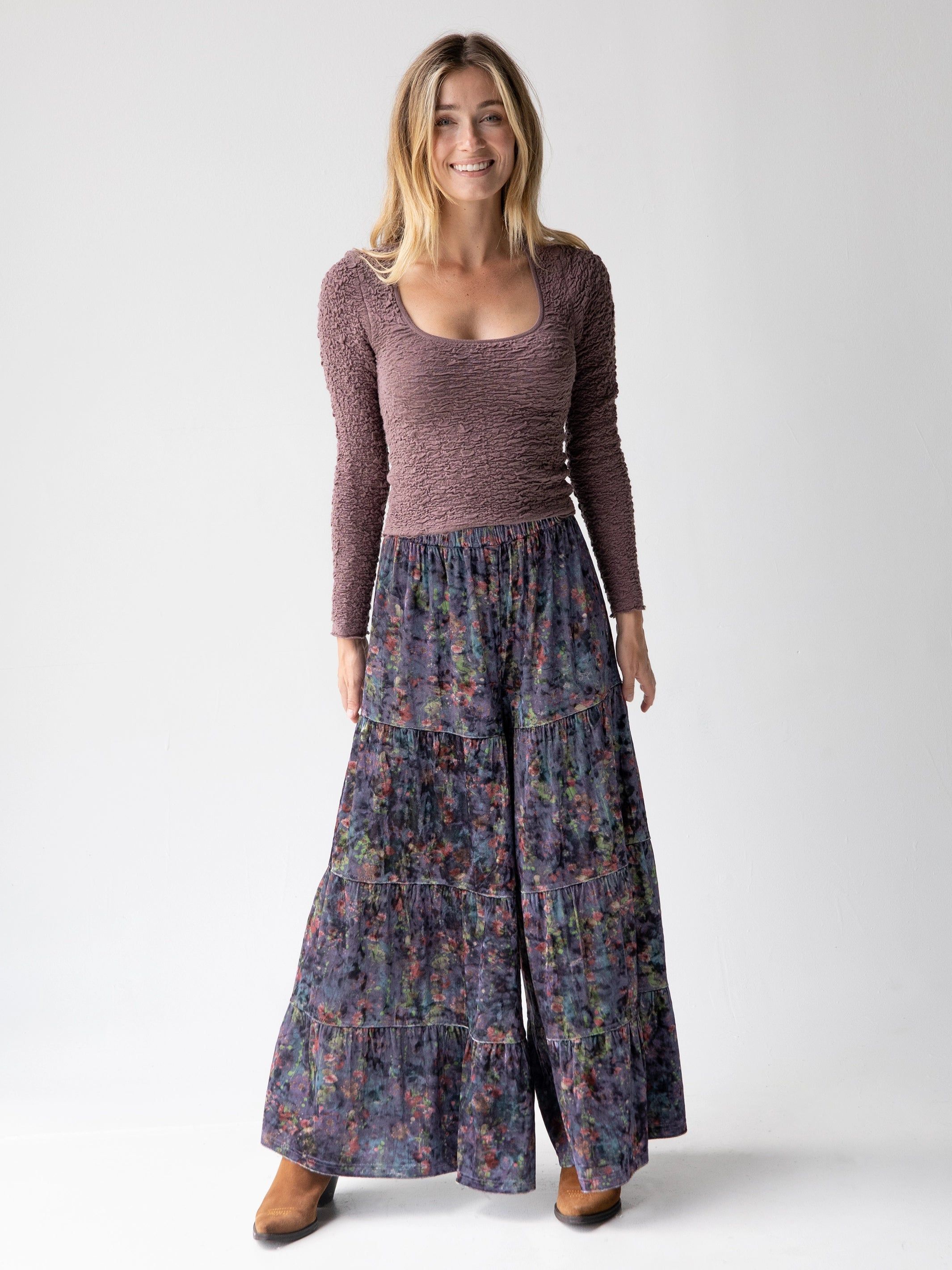 Velvet Patti Palazzo Pant - Watercolor Indigo Floral sold by NATURAL LIFE product image thumbnail 2