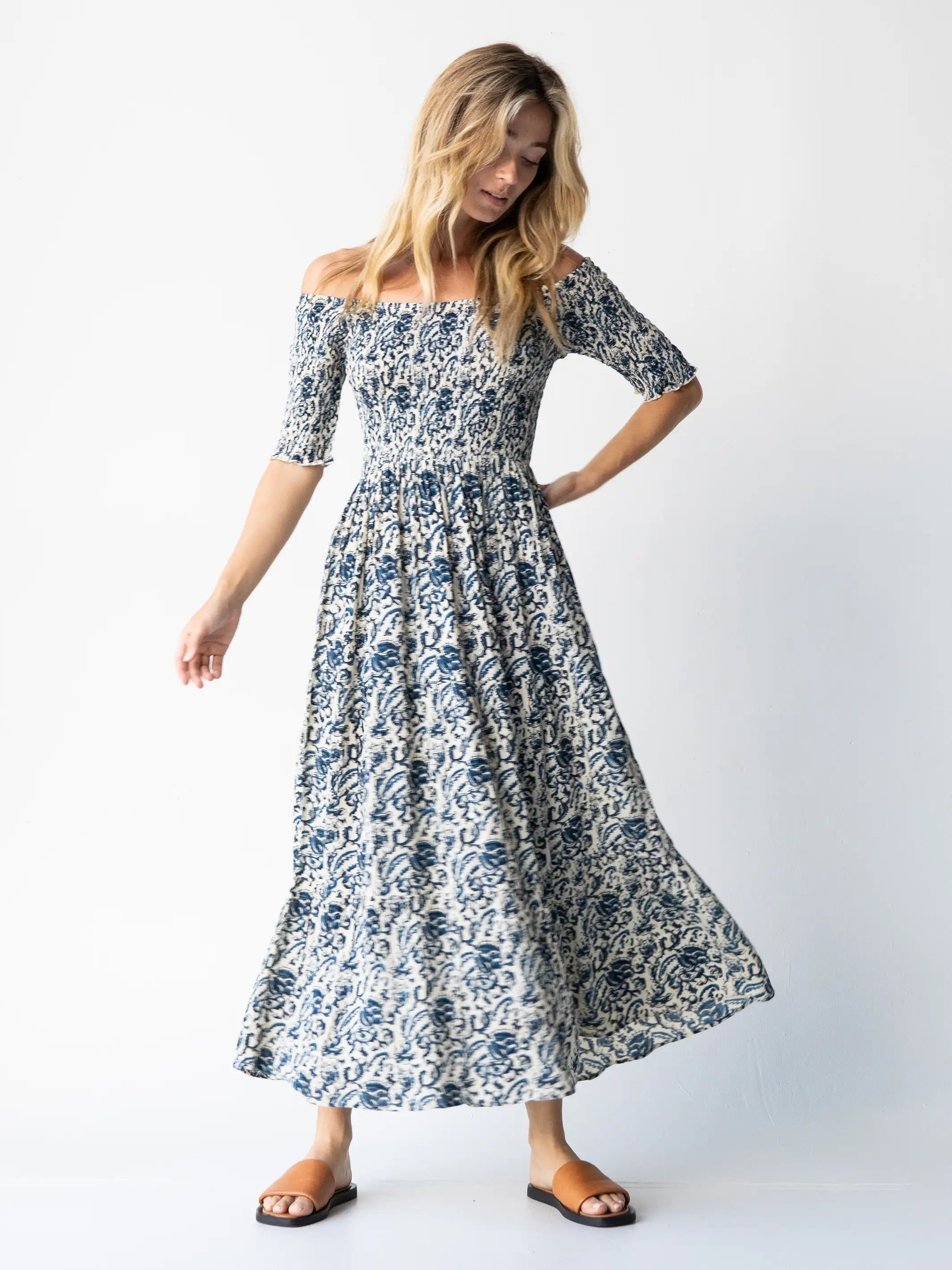 Daisy Tiered Midi Dress - Ivory Blue Vines sold by NATURAL LIFE product image thumbnail 4