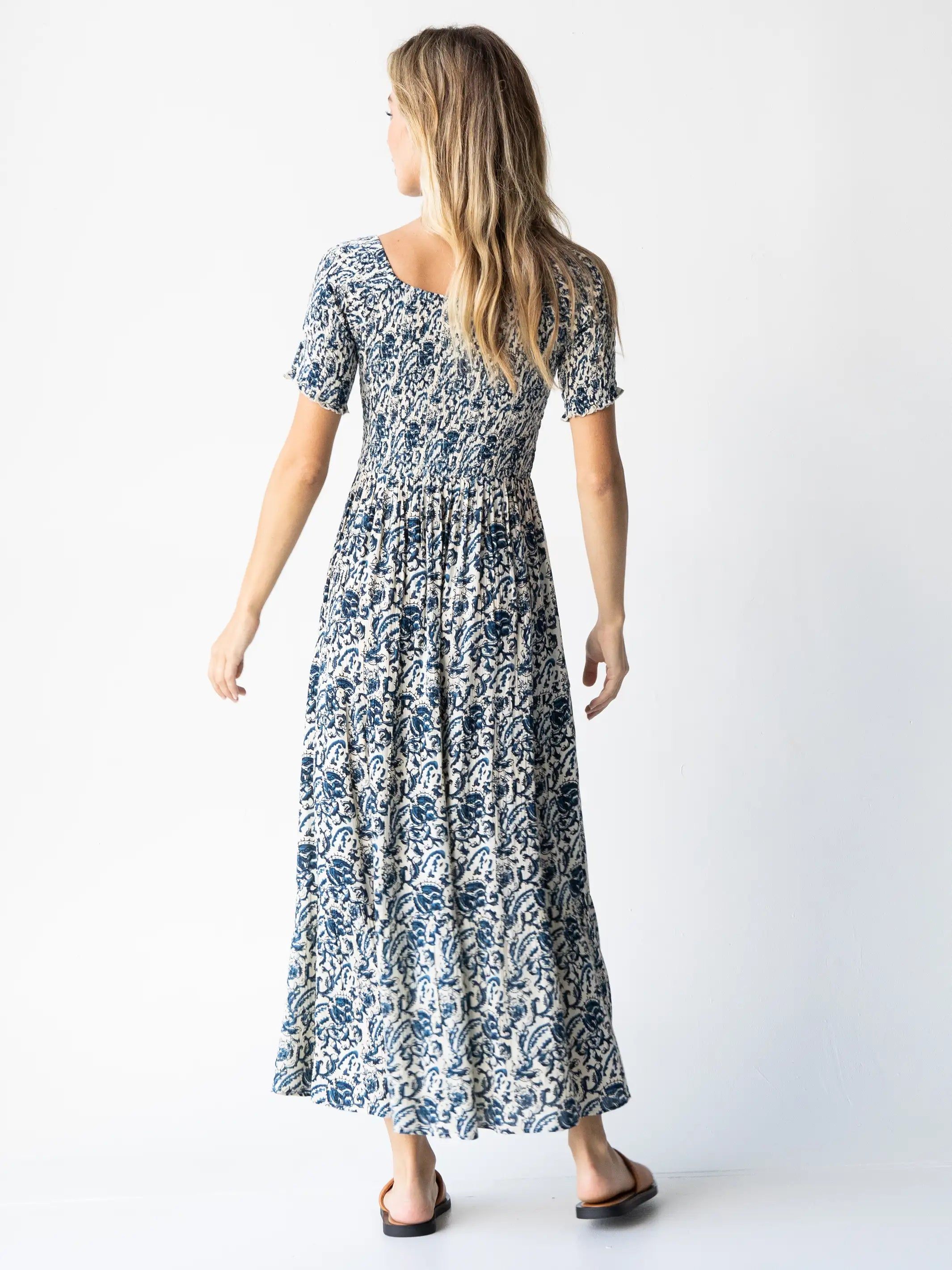 Daisy Tiered Midi Dress - Ivory Blue Vines sold by NATURAL LIFE product image thumbnail 5