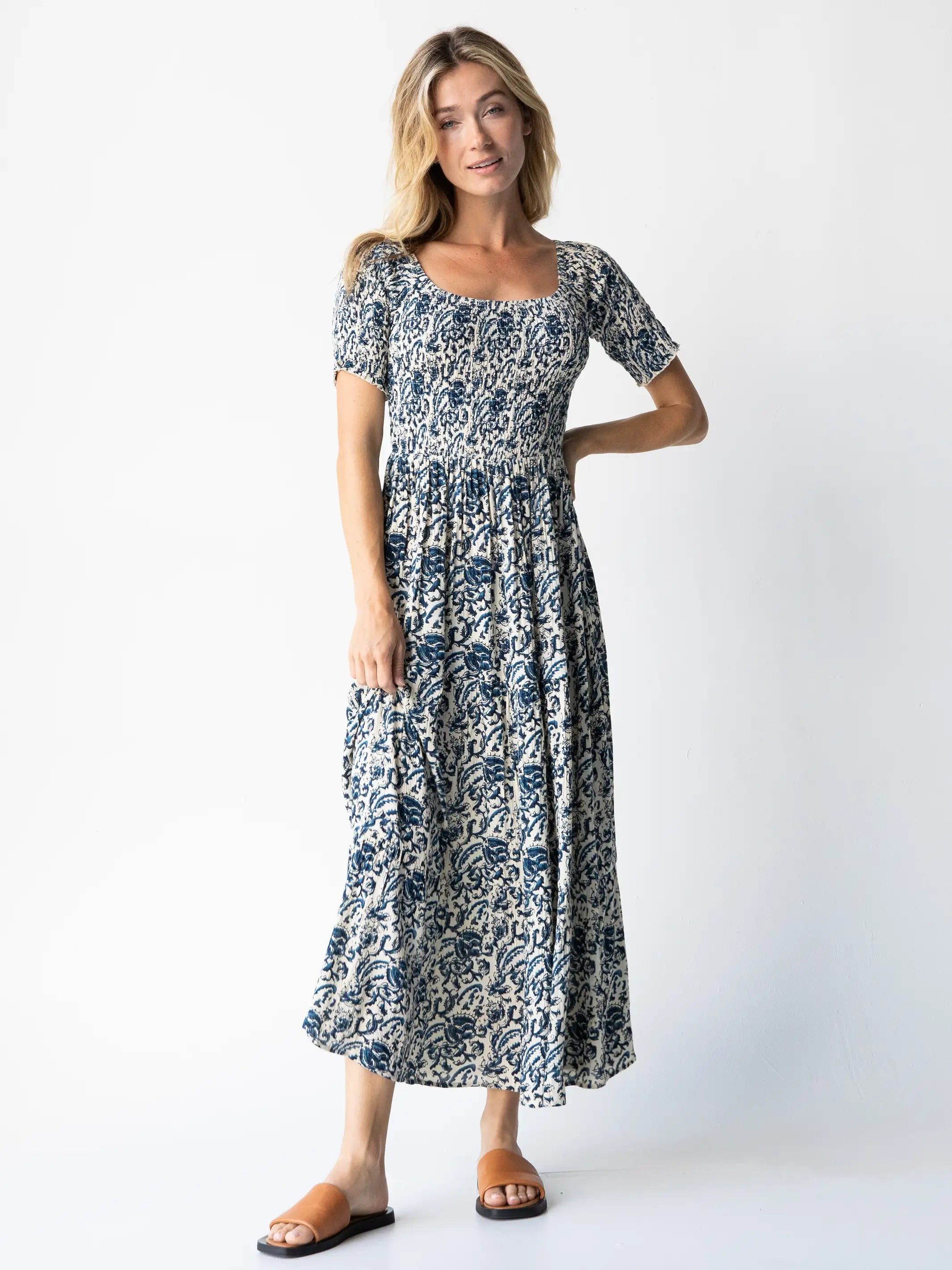 Daisy Tiered Midi Dress - Ivory Blue Vines sold by NATURAL LIFE product image thumbnail 3