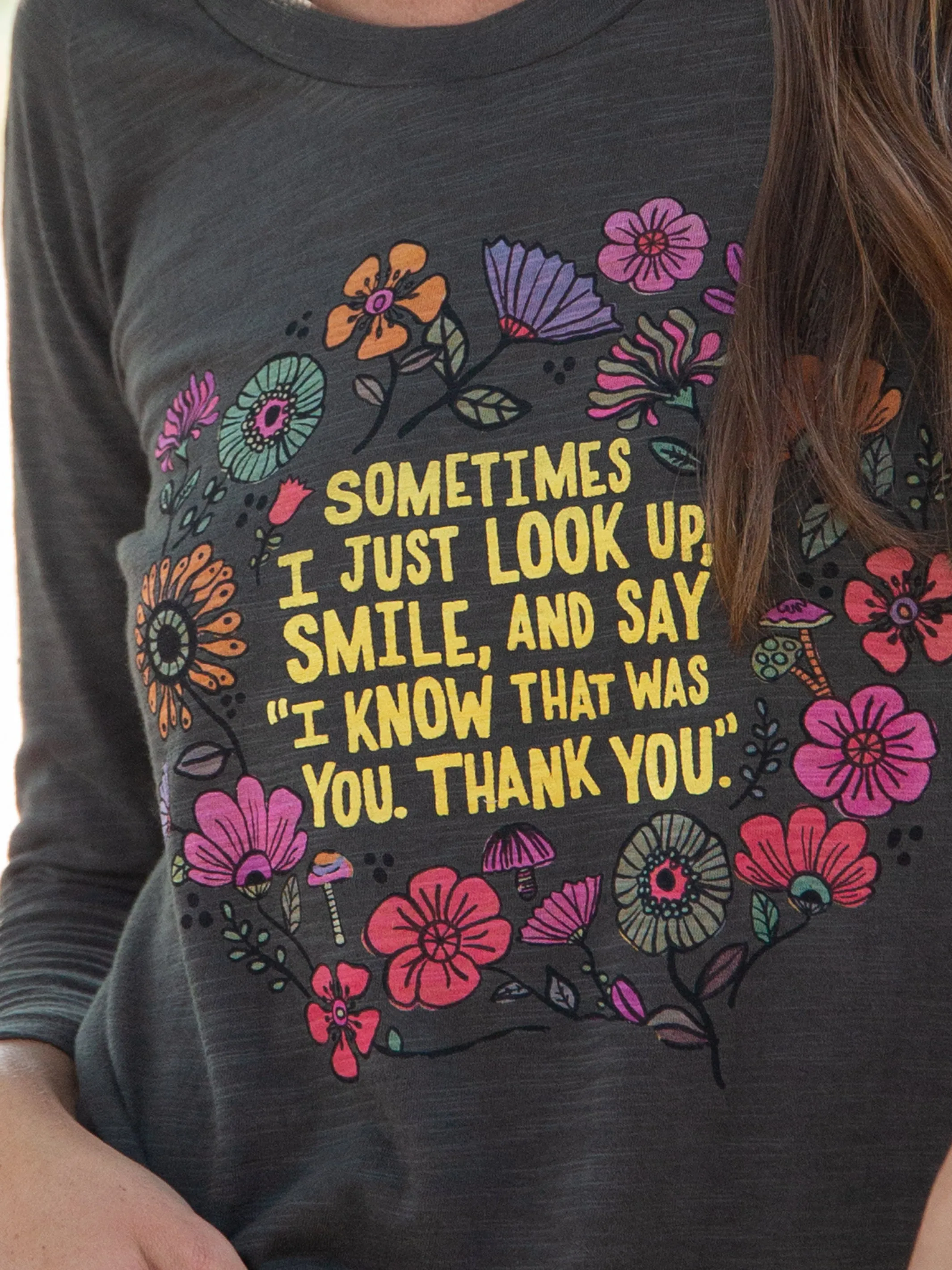 Long Sleeve Boho Cotton Tee Shirt - Look Up and Smile sold by NATURAL LIFE product image thumbnail 2