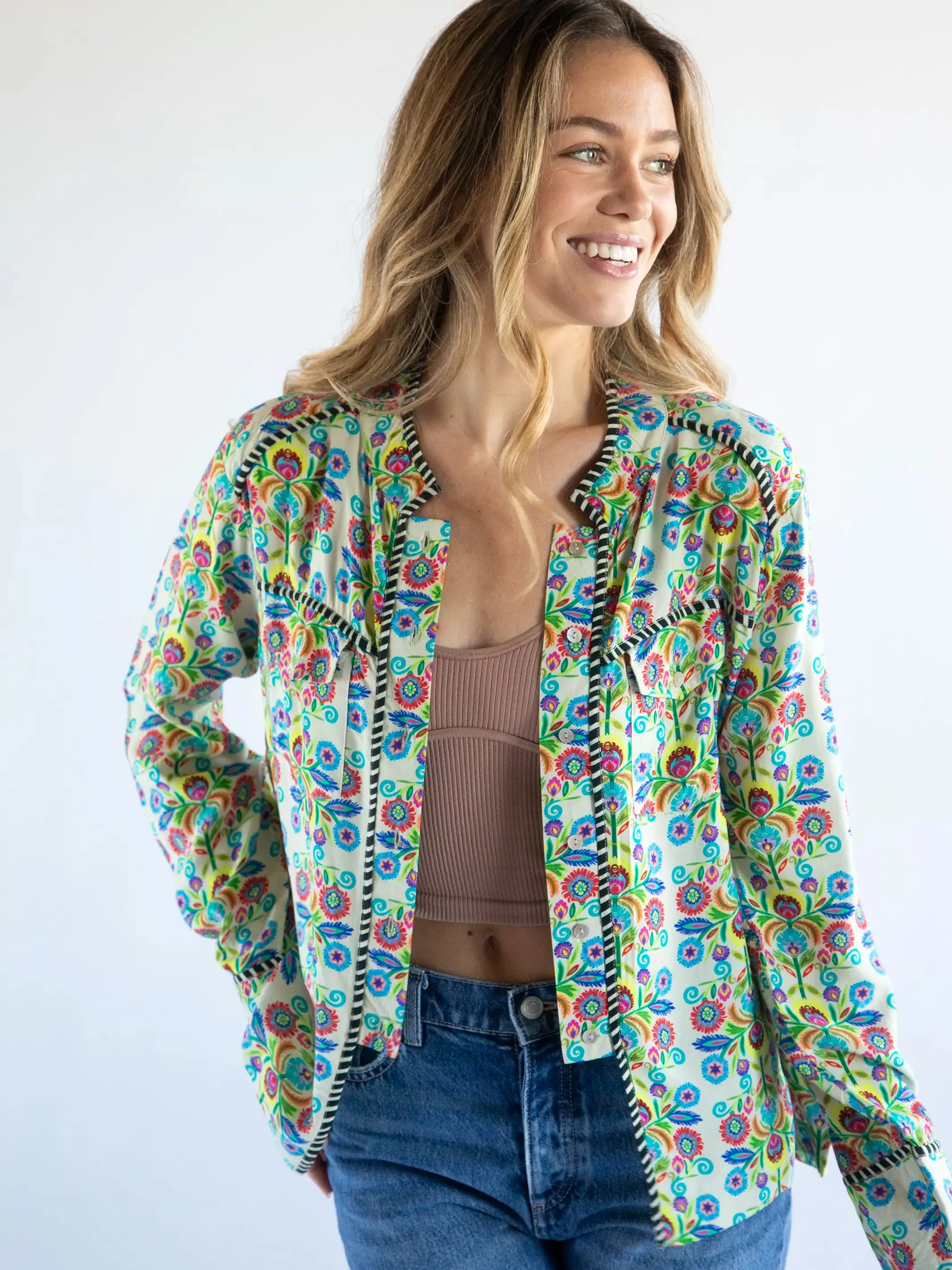 Calypso Button Down - Cream Multi Fan Floral sold by NATURAL LIFE product image thumbnail 4