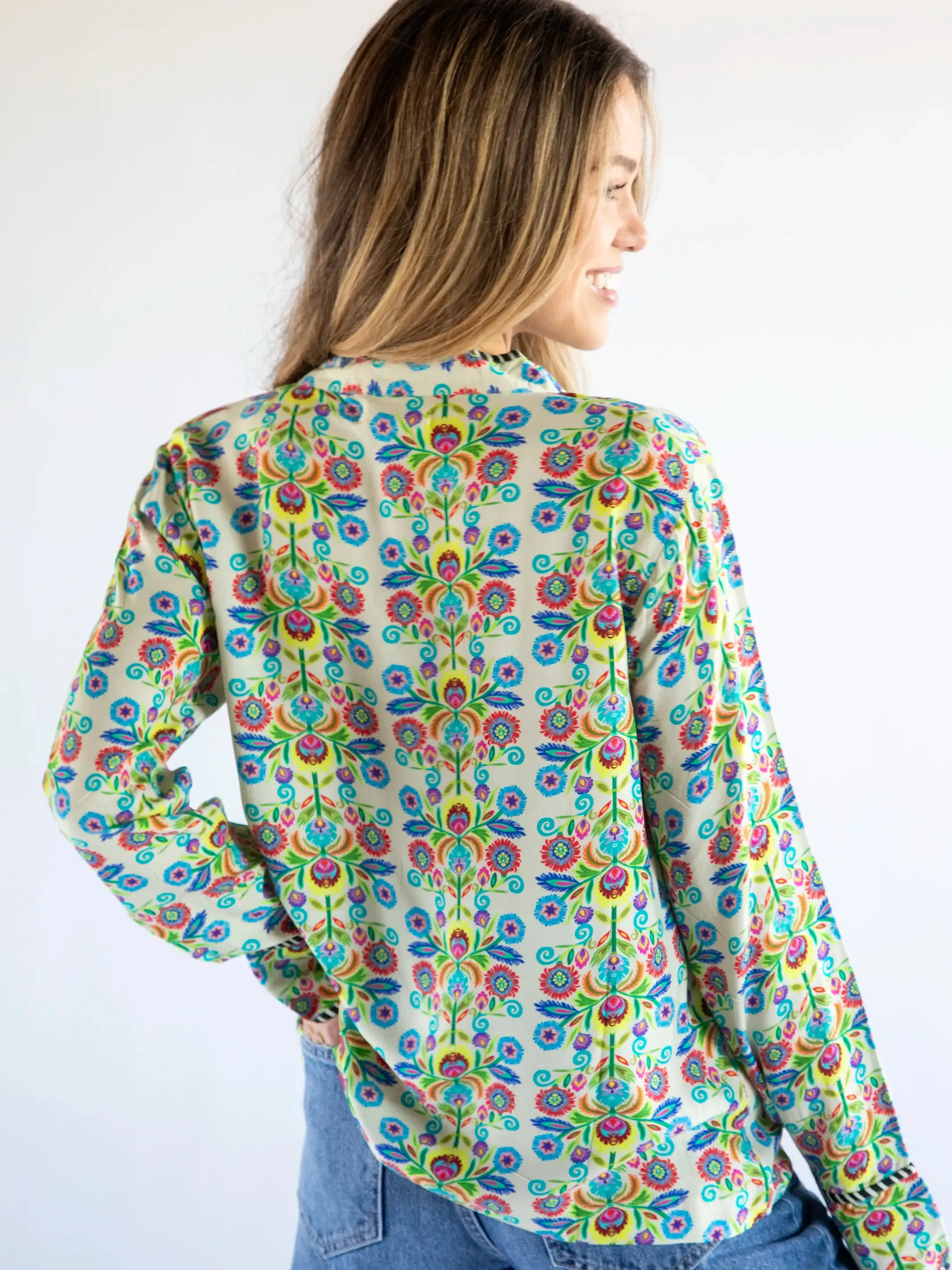 Calypso Button Down - Cream Multi Fan Floral sold by NATURAL LIFE product image thumbnail 3