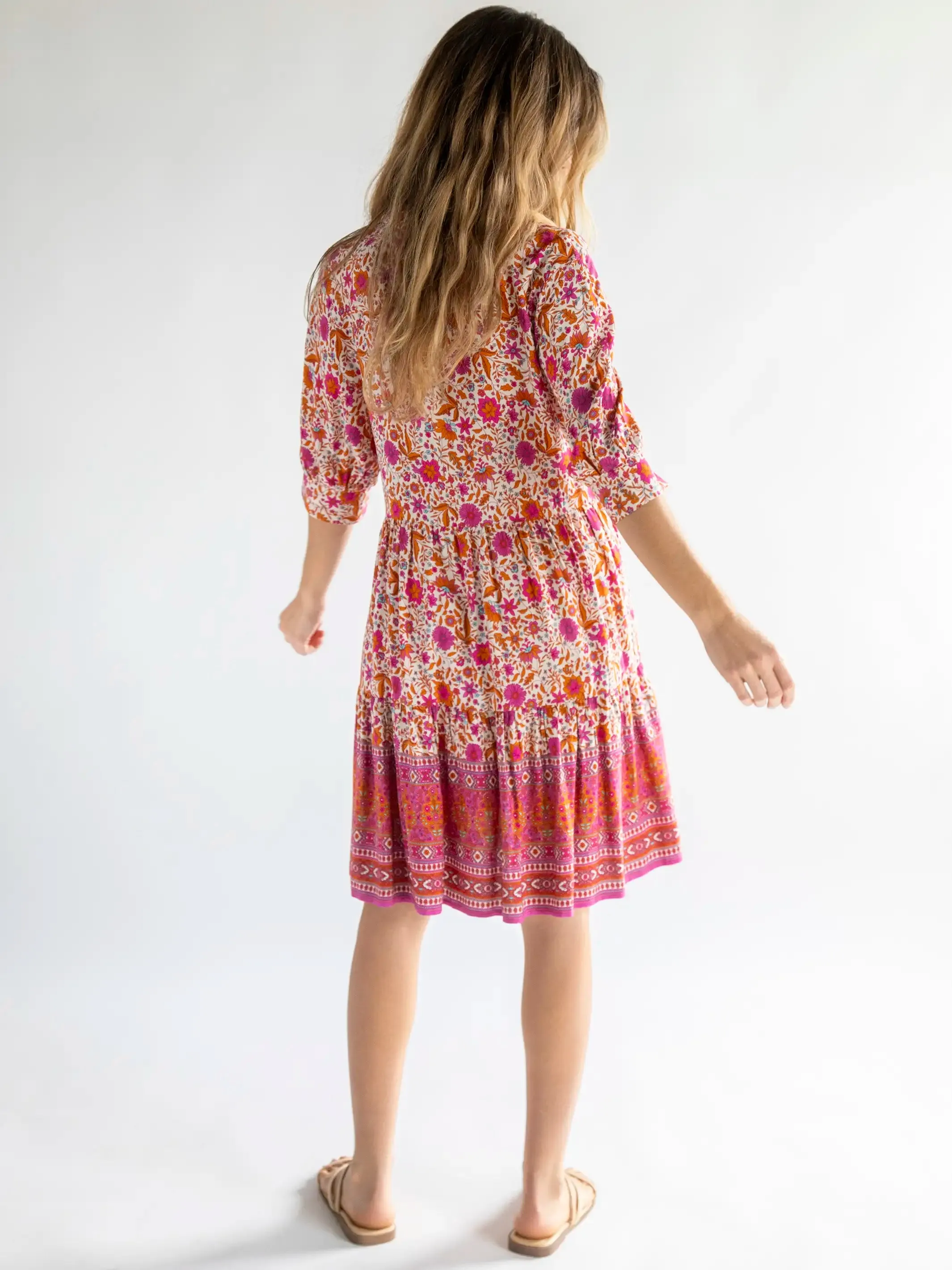 Becca Mini Dress - Cream Pink Floral Border sold by NATURAL LIFE product image thumbnail 3