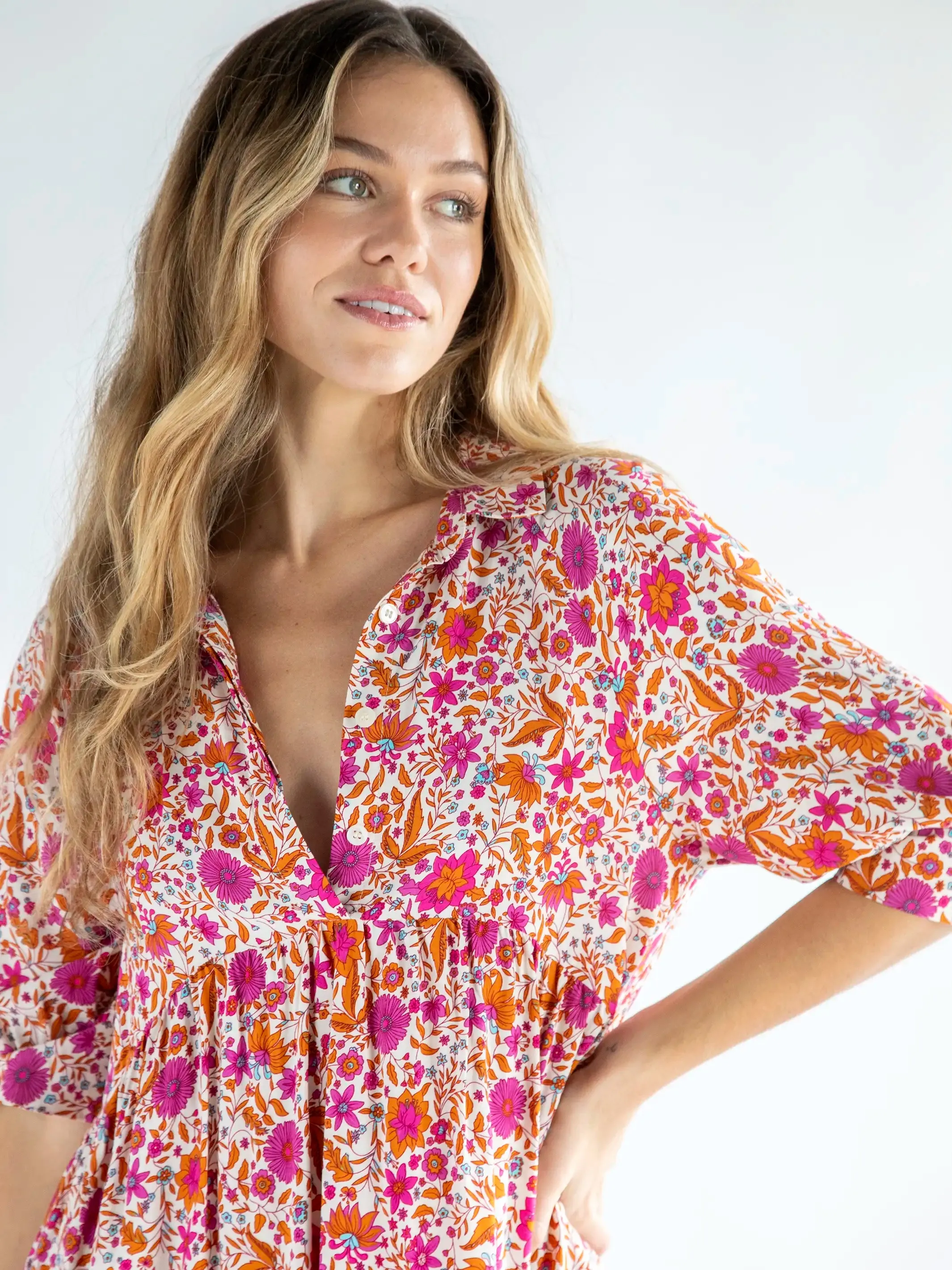 Becca Mini Dress - Cream Pink Floral Border sold by NATURAL LIFE product image thumbnail 2