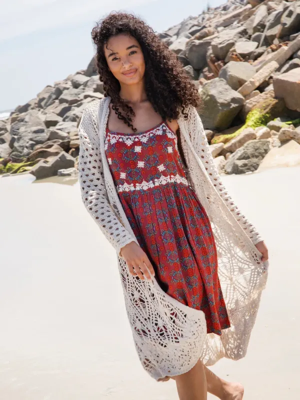 Embroidered Sara Dress - Red Wreath sold by NATURAL LIFE