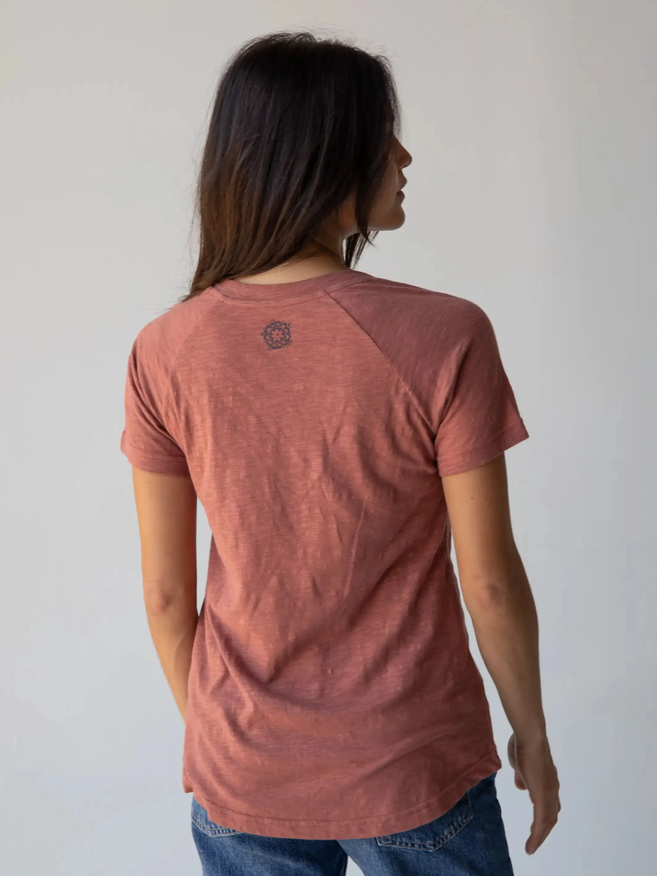Boho Cotton Tee Shirt - Rust Folk Flower sold by NATURAL LIFE product image thumbnail 3