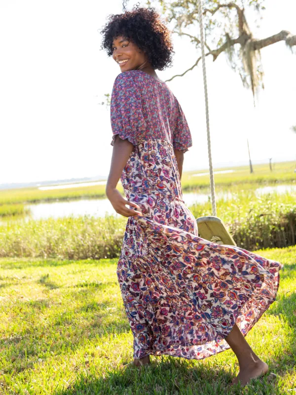 Collette Tiered Maxi Dress - Pink Floral Paisley made by NATURAL LIFE