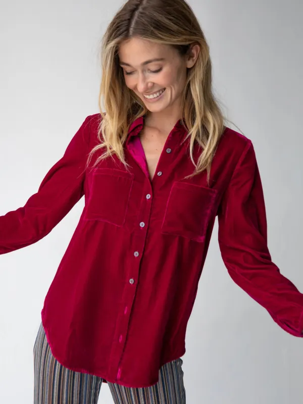 Rocky Velvet Button Down - Magenta sold by NATURAL LIFE