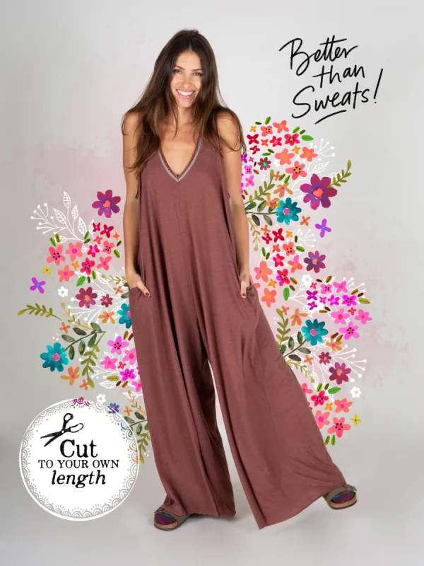 Knit V-Neck Jumpsuit - Cinnamon sold by NATURAL LIFE