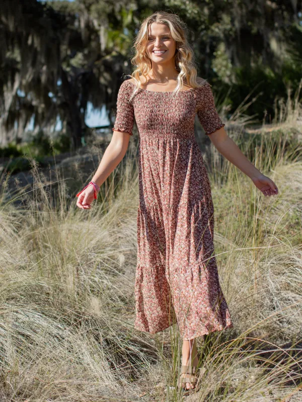 Daisy Tiered Midi Dress - Rusty Floral sold by NATURAL LIFE