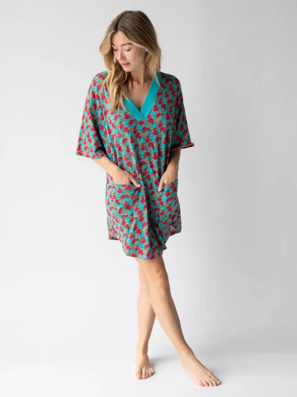 Charlie V-Neck Dress - Red Blue Floral sold by NATURAL LIFE