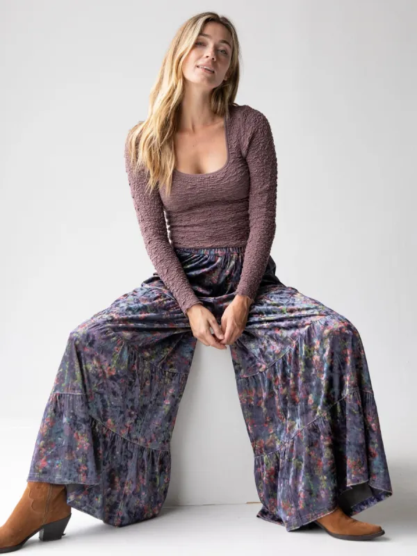 Patti Velvet Palazzo Pant - Watercolor Indigo Floral sold by NATURAL LIFE