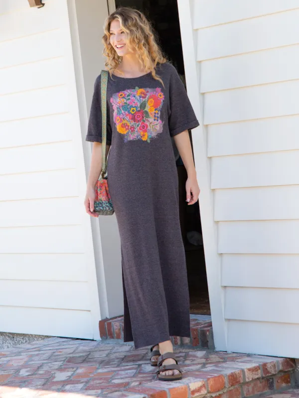 Graphic Tee Maxi Dress - Charcoal Floral Bouquet made by NATURAL LIFE