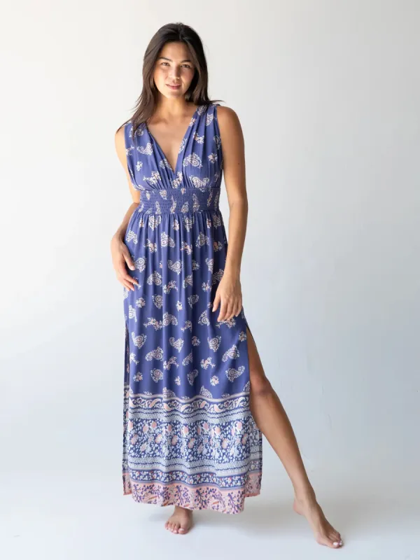 Nadia Halter Dress - Navy Paisley sold by NATURAL LIFE