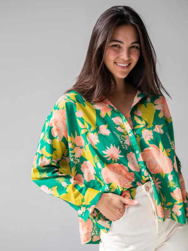 Lara Button Down - Green Coral Floral sold by NATURAL LIFE