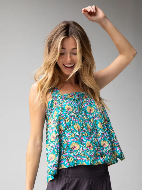 Kate Pleated Tank Top - Turquoise Floral sold by NATURAL LIFE