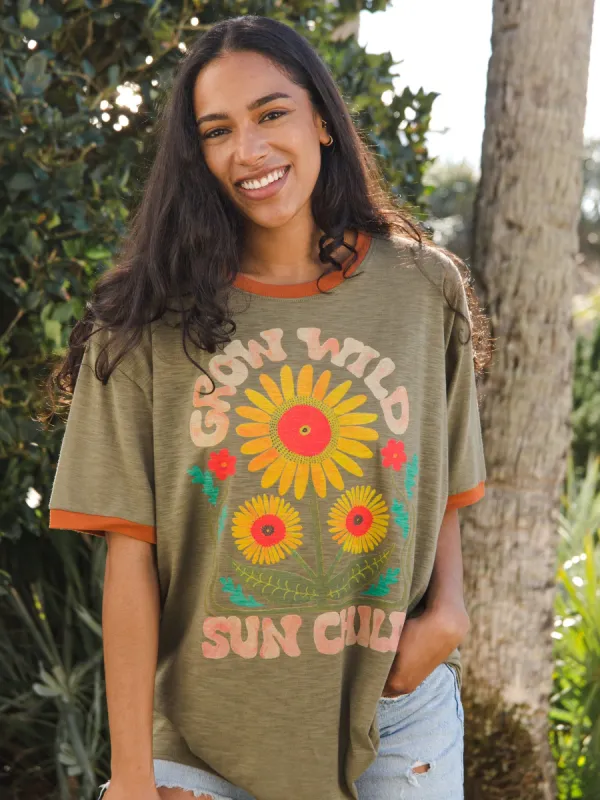 Ringer Oversized Tee Shirt - Sun Child sold by NATURAL LIFE