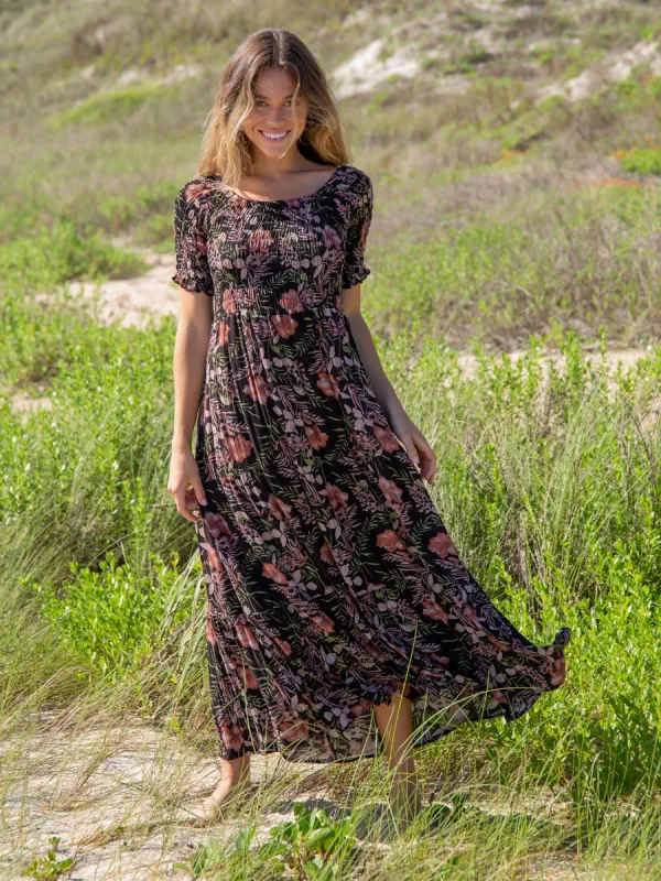 Daisy Tiered Midi Dress - Cocoa Floral sold by NATURAL LIFE