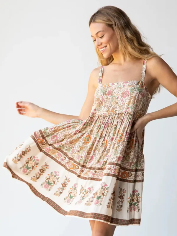 Patti Dress - Cream Pink Border sold by NATURAL LIFE