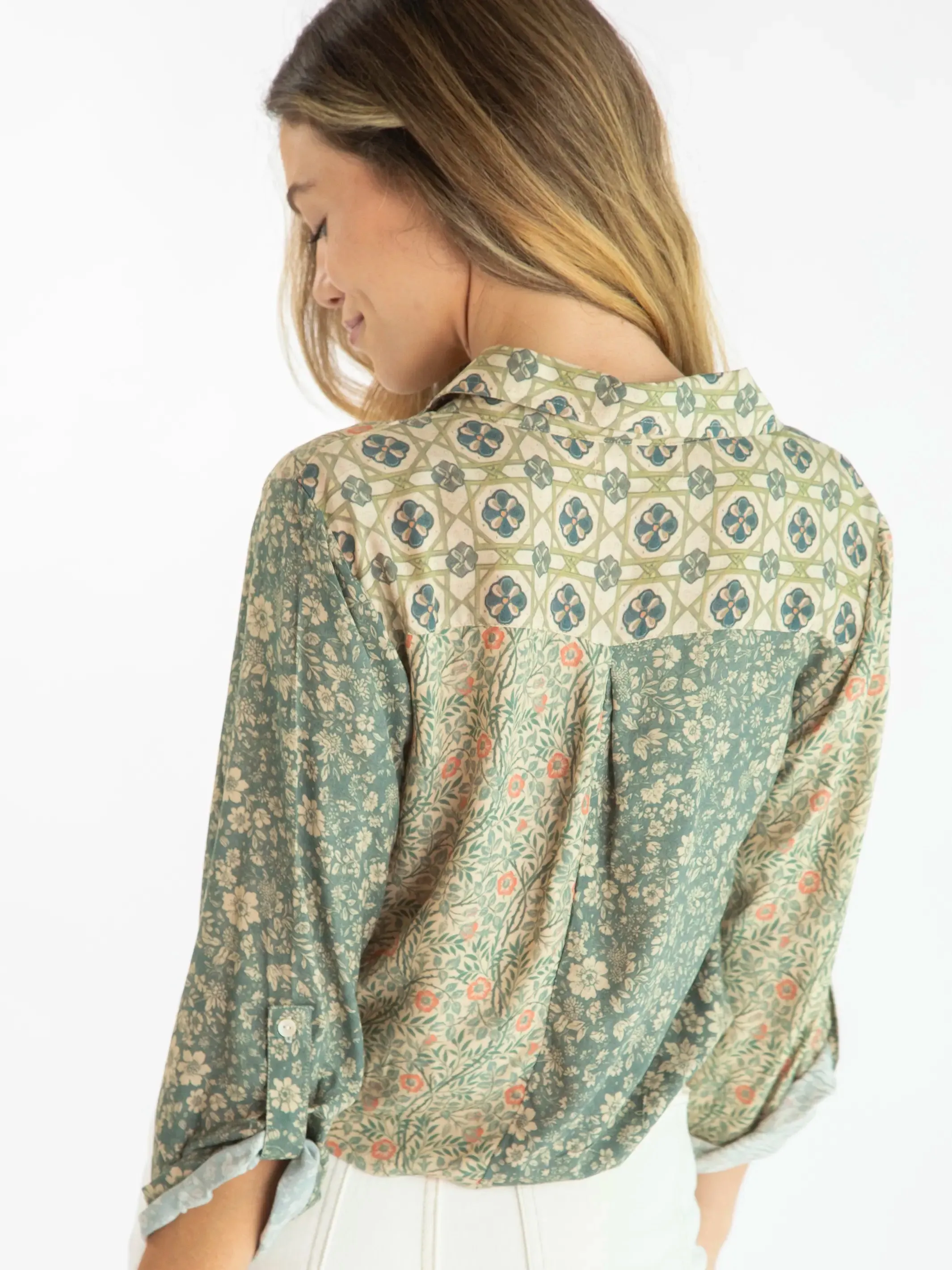 Lola Tie Button Down - Cream Sage Mixed Floral sold by NATURAL LIFE product image thumbnail 3